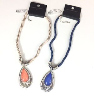 New York & Company Orange & Blue Teardrop Necklace